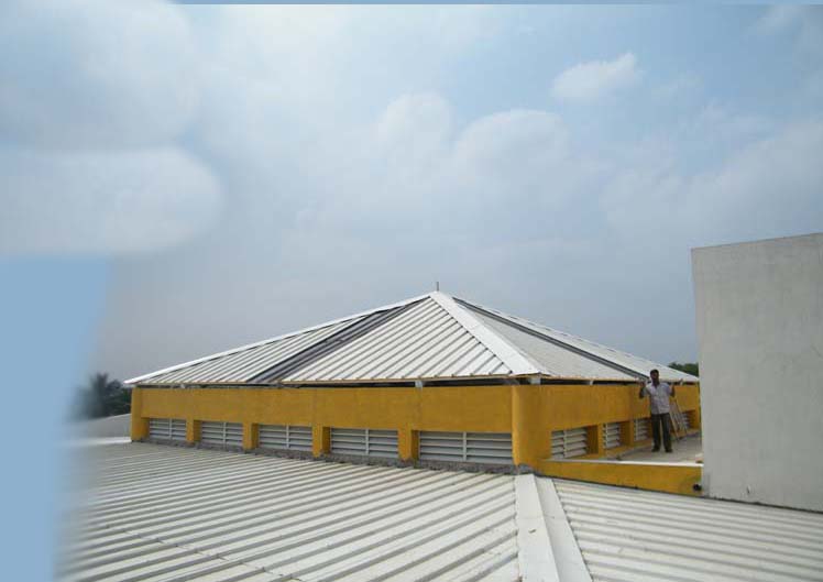 PUF sandwich roofing sheet installed on industrial building by Arasuvel Roofings with insulated roof panels